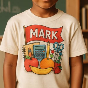 Back to School Personalized Boy Name Toddler Shirt - Retro Pennant Boy Name T-shirt - School Customized Name Toddler Shirt