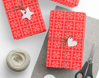 Papel de regalo con cuadrados de colcha llamativos - Rojo neón