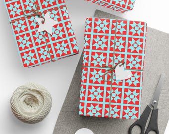 Papel de regalo con cuadrados de colcha llamativos - Azul neón