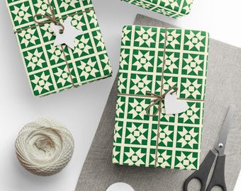 Papel de regalo con cuadrados de colcha llamativos - Verde