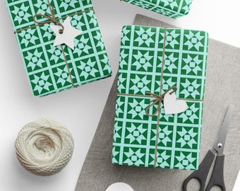 Papel de regalo con cuadrados de colcha llamativos - Verde neón