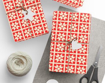 Papel de regalo con cuadrados de colcha llamativos - Rojo