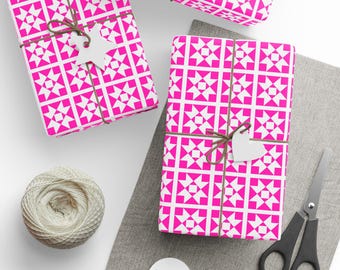 Papel de regalo con cuadrados de colcha llamativos - Rosa