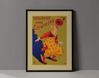 Vintage Bar Decor | Framed Liquor Poster | Eugène Ogé Guignolet Clown Print | French Retro Wine & Spirits Wall Art