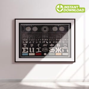 Vintage Eye Test Chart Negative Print, Instant Digital Download Antique Optometry Wall Art, Printable Modern Eclectic Home Decor