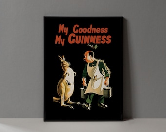 Vintage Bar Dekor | Likör Poster | John Gilroy Meine Güte Mein Guinness Känguru-Druck | Retro irisches Bier Wein & Spirituosen Wandkunst