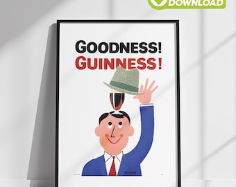 Vintage Bar Dekor | Sofortiger digitaler Download von Spirituosen Poster | John Gilroy Goodness Guinness-Druck | Retro irisches Bier Wein & Spirituosen Wandkunst