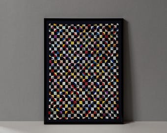 Impresión enmarcada con patrón de colcha vintage: arte textil antiguo: decoración de pared ecléctica moderna para el hogar