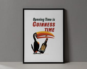 Vintage Bar Dekor | Likör Poster | John Gilroy Eröffnungszeit ist Guinness Time Toucan Druck | Retro irisches Bier Wein & Spirituosen Wandkunst