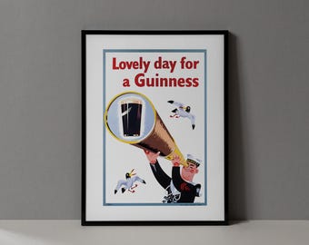 Vintage Bar Dekor | Likör Poster | John Gilroy Schöner Tag für einen Guinness Sailor Druck | Retro irisches Bier Wein & Spirituosen Wandkunst