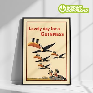 Impresión vintage de Guinness, póster de cerveza con descarga digital instantánea, arte de pared, decoración ecléctica moderna para el hogar imprimible