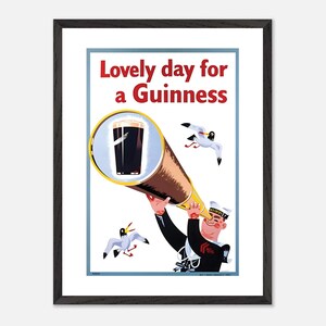 Vintage bardecoratie | Ingelijste drankposter | John Gilroy Mooie dag voor een Guinness Sailor-print | Muurkunst retro Iers bier, wijn en sterke drank afbeelding 6