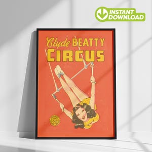 Vintage Circus Poster Print, Instant Digital Download Antique Circus Wall Art, Modern Eclectic Home Decor