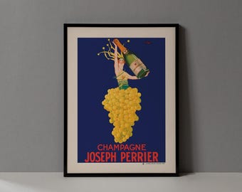 Vintage Bar Decor | Framed Liquor Poster | Joseph Perrier Champagne Print | French Retro Wine & Spirits Wall Art