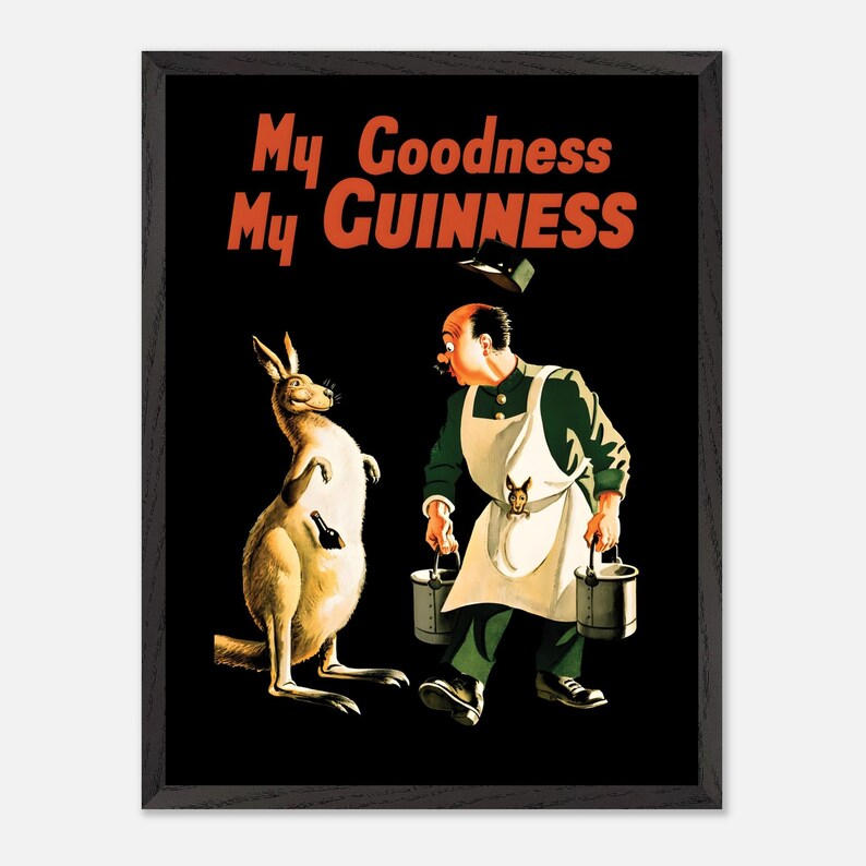 Vintage Bar Decor | Framed Liquor Poster | John Gilroy My Goodness My Guinness Kangaroo Print | Retro Irish Beer Wine & Spirits Wall Art image 6