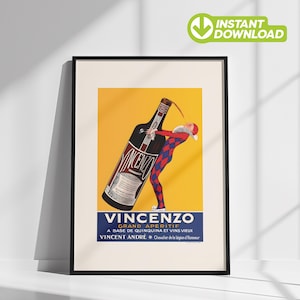 Vintage Bar Decor | Instant Digital Download Liquor Poster | Classic Vincenzo Apéritif Print | Italian Retro Wine & Spirits Wall Art