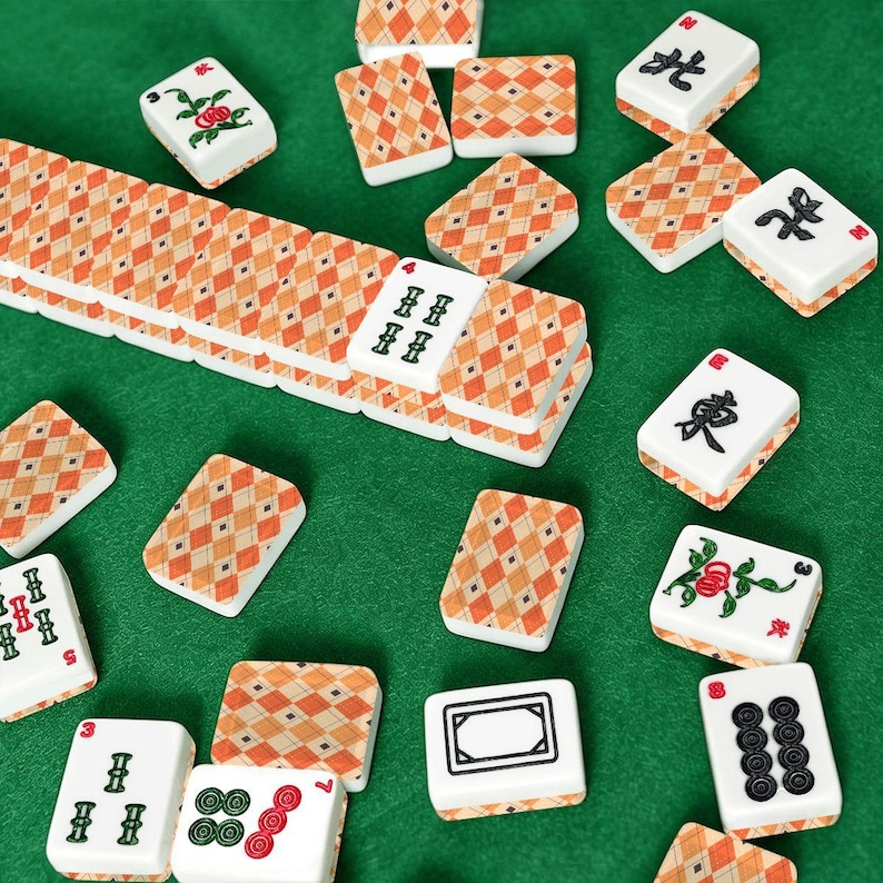 Orange Plaid American Mahjong Tiles Set Fall Mahjongg Accessories Travel Game Tiles Gift for Mahjong Players Cozy Party Game Decor Set image 7