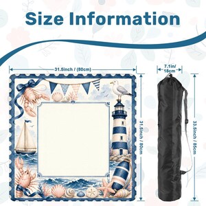 Lighthouse Mahjong Table Mat with Travel Carry Bag, Nautical Coastal Tile Game Mat, Mahjong Accessory Gift 31.5"x31.5" (Ship Rolled up) afbeelding 2