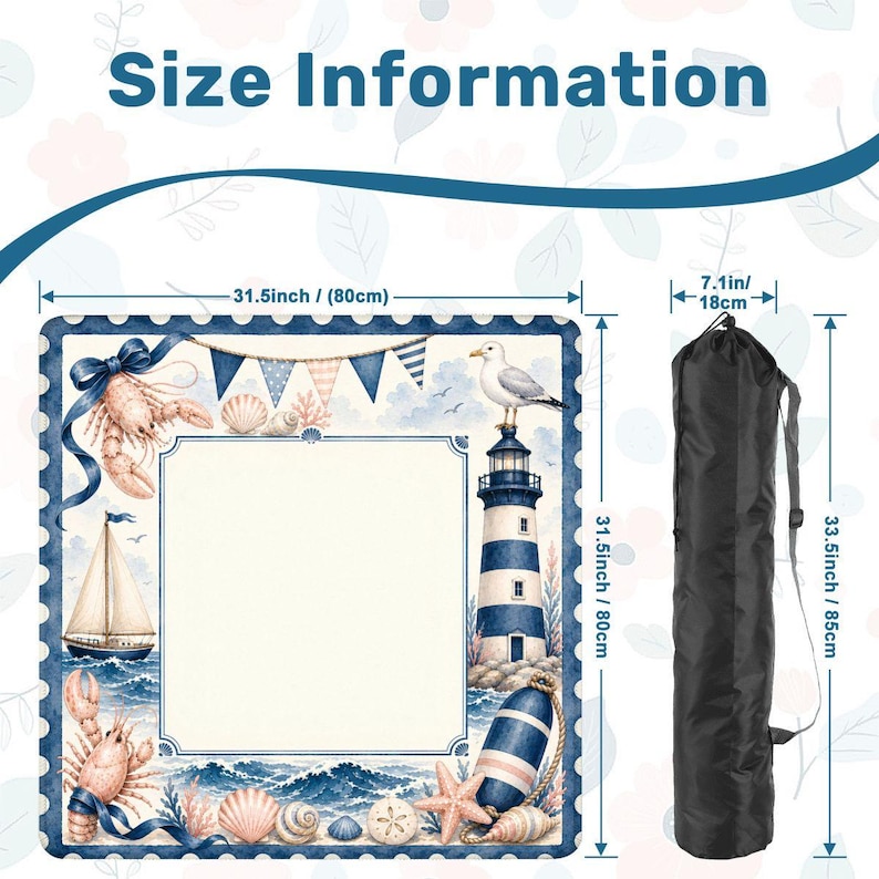 Lighthouse Mahjong Table Mat with Travel Carry Bag, Nautical Coastal Tile Game Mat, Mahjong Accessory Gift 31.5"x31.5" (Ship Rolled up) afbeelding 2