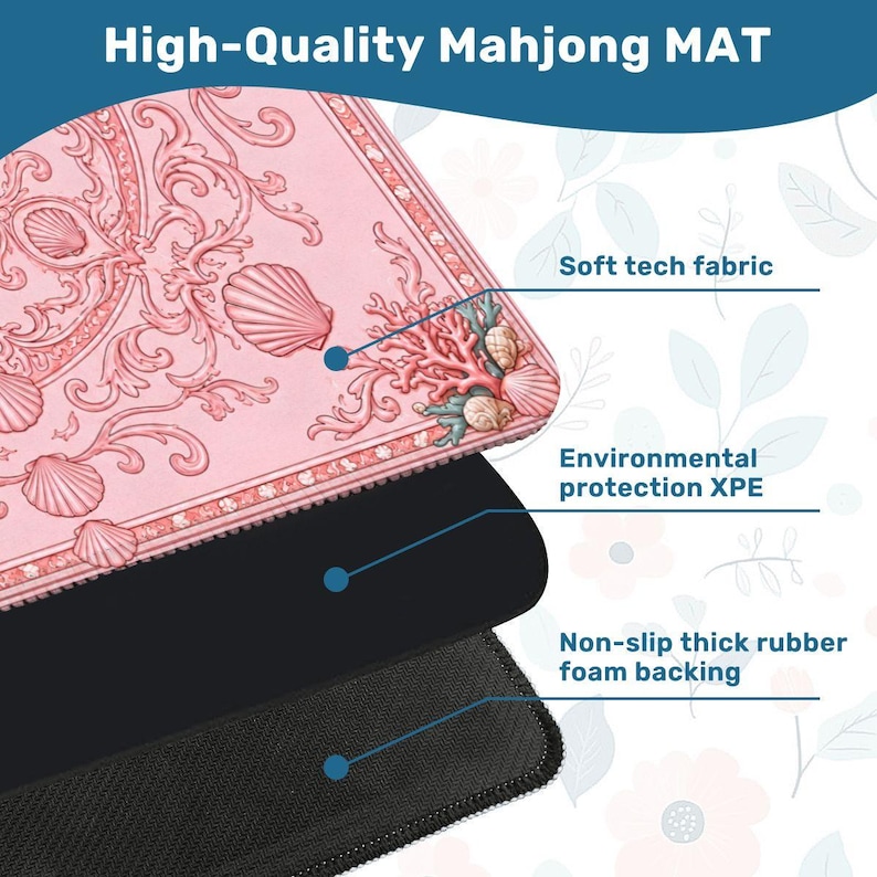 Pink Shell Mahjong Mat, Coastal Mahjong Game Table Cover, Seashell Tile Mat, Mahjong Gift Accessory for Players 31.5"x31.5" (Ship Rolled up) bild 4