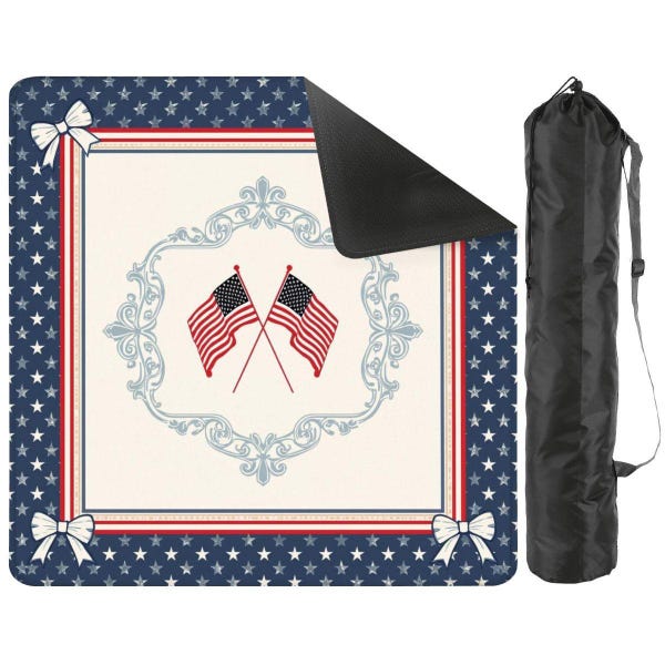 Tapete de Mahjong con la bandera estadounidense patriótica de 31,5 x 31,5 pulgadas, tapete de juego con borde de estrellas de EE. UU., cubierta antideslizante para mesa de Mahjong con bolsa de almacenamiento (se envía enrollado).