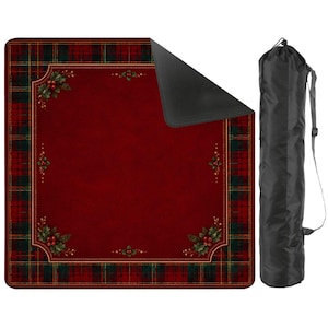 Tapete de Mahjong navideño con diseño de acebo a cuadros rojos y bolsa de transporte, tapete de Mahjong para las fiestas, regalo ideal para una noche de juegos festiva, 80 x 80 cm (se envía enrollado). imagen 1