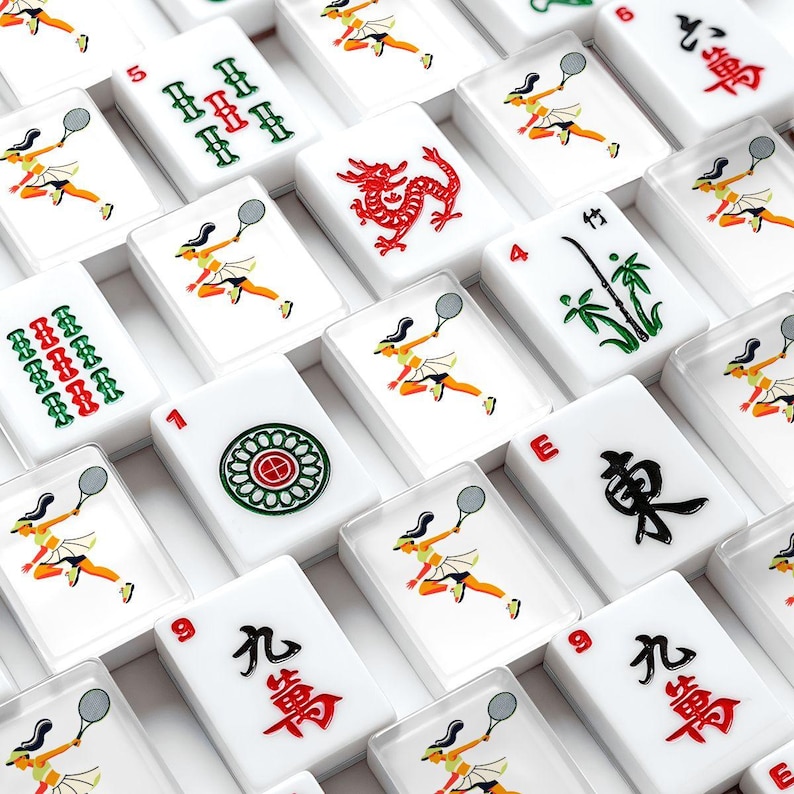 Tennis Mahjong Tiles Set, Green Court American Mahjong Tiles, Acrylic 166 Piece Game Set, Sporty Tile Gift for Mahjong Players image 1