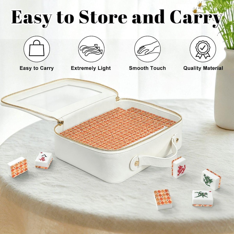 Orange Plaid American Mahjong Tiles Set Fall Mahjongg Accessories Travel Game Tiles Gift for Mahjong Players Cozy Party Game Decor Set image 6
