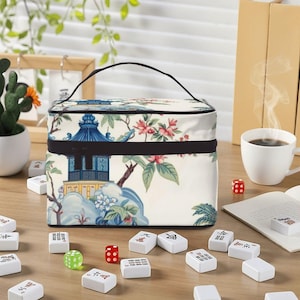 Chinoiserie Mahjong Storage Bag Portable Travel Case Asian Garden Tile Organizer Blue White Floral Carry Case Elegant Gift Idea Bild 1