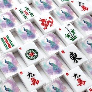 Peacock Mahjong Tile Set 166 Pieces, Hand Carved ,Mahjong Tiles, Luxury American Mahjong Set, Bird Design Game Gift image 1