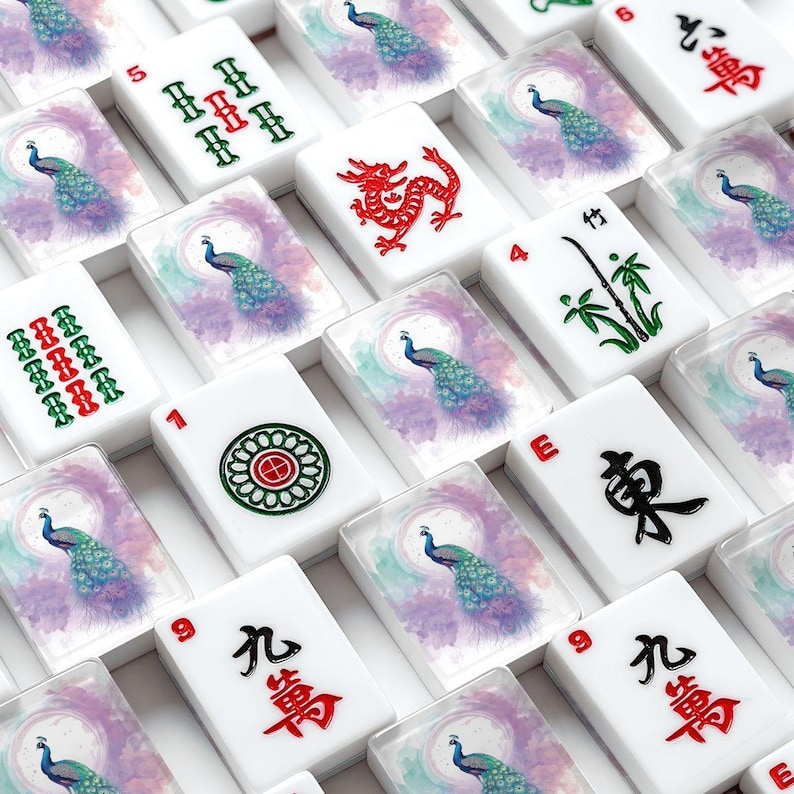 Peacock Mahjong Tile Set 166 Pieces, Hand Carved ,Mahjong Tiles, Luxury American Mahjong Set, Bird Design Game Gift image 1