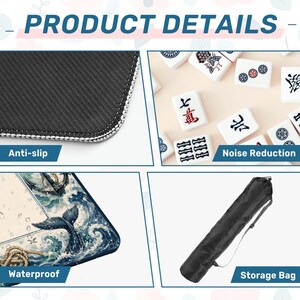 Nautical Mahjong Table Mat with Travel Carry Bag, Whale Anchor Ocean Tile Game Mat, Mahjong Accessory Gift size 31.5"x31.5" (Ship Rolled up) Bild 5