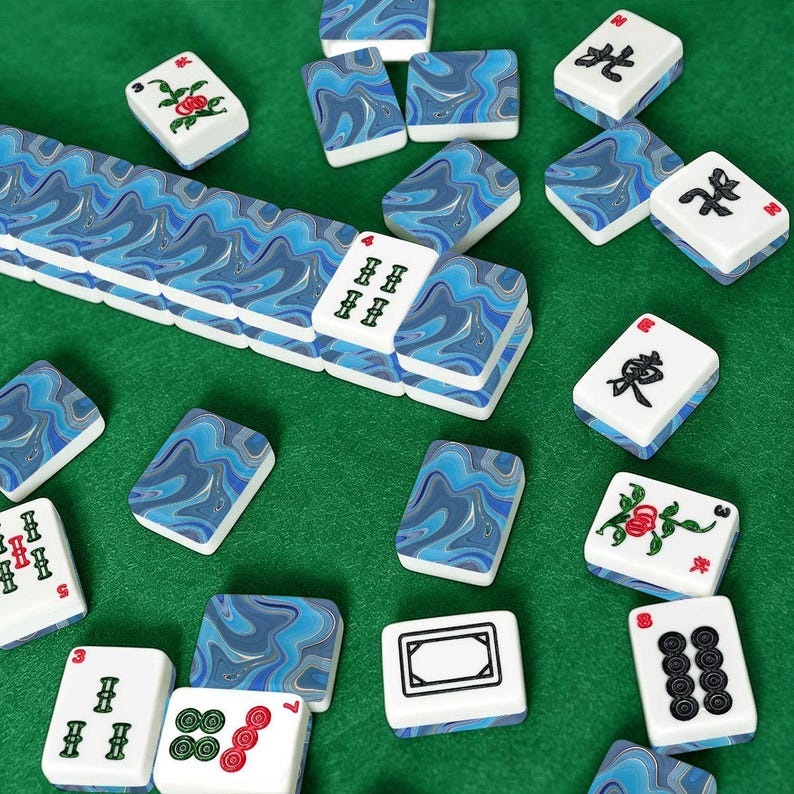 American Mahjong Tiles Set, Blue Marble Mahjong Tiles, Acrylic Mahjong Game Pieces, Travel Mahjong Gift, Modern Mahjong Accessories image 7