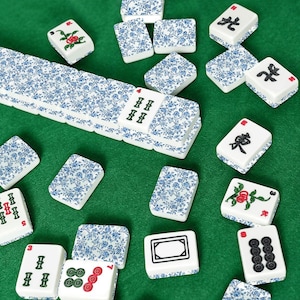 Blue Floral Mahjong Tile Set 166 Pieces,Chinoiserie Mahjong Tiles, Luxury American Mahjong Game Set image 7