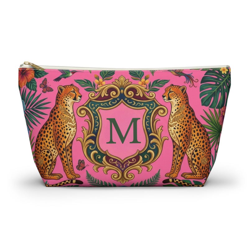 Personalized Mahjong Tote Bag, Leopard Pink Monogram Mahjong Storage Bag Large Mahjong Tile Tote with Zipper Pouch Accessory Bags Large Pouch Only