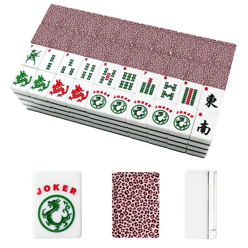American Mahjong Tiles Set, Pink Leopard Mahjong Tiles, Acrylic Mahjong Game Pieces, Travel Mahjong Gift, Cute Mahjong Accessories image 2