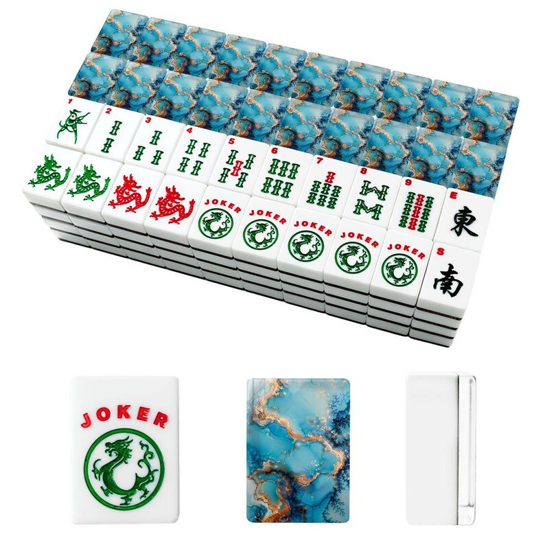 Juego de fichas de Mahjong americano, mármol azul, accesorios para Mahjong, fichas de viaje, regalo para jugadores de Mahjong, juego de fichas chino, decoración. imagen 2