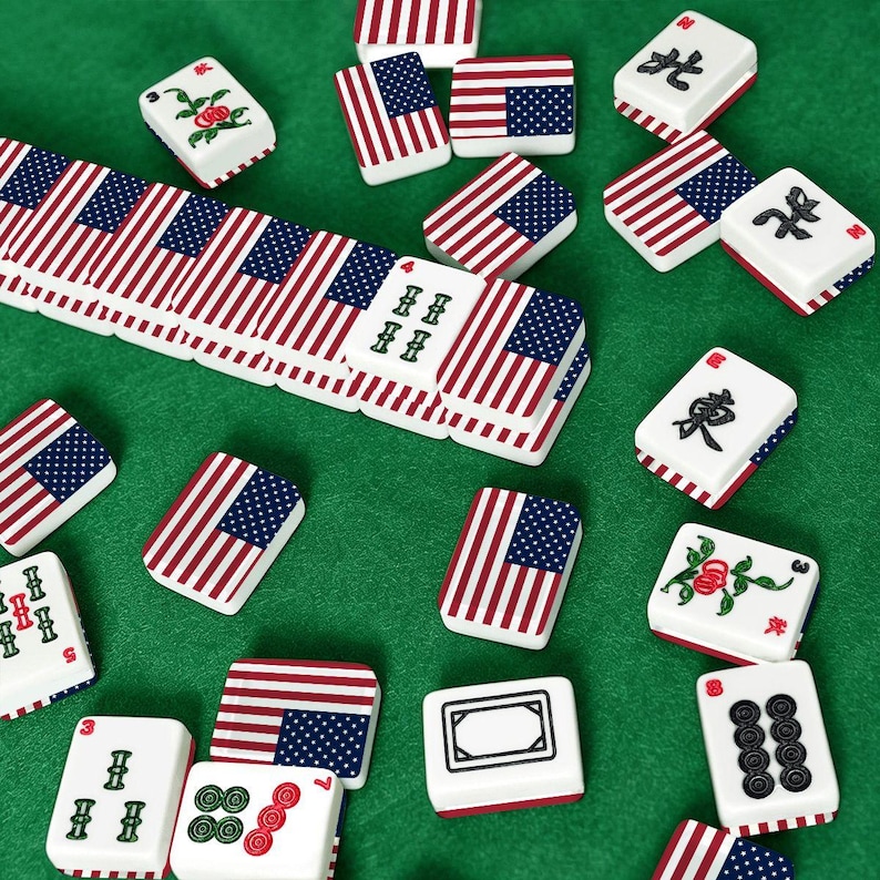 American Flag Mahjong Tiles Set, Patriotic Mahjong Game Pieces, Acrylic USA Mahjong Tiles, Travel Game Night Gift Accessories image 8