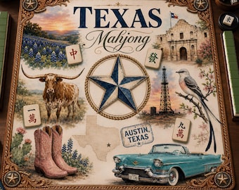 Texas Mahjong Mat with Carrying Bag, Non Slip Mahjong Mat, Western State Game Mat, Gift for Mahjong Players 31.5"x31.5" (Ship Rolled up)