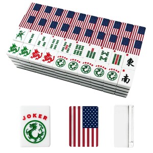 American Flag Mahjong Tiles Set, Patriotic Mahjong Game Pieces, Acrylic USA Mahjong Tiles, Travel Game Night Gift Accessories image 2