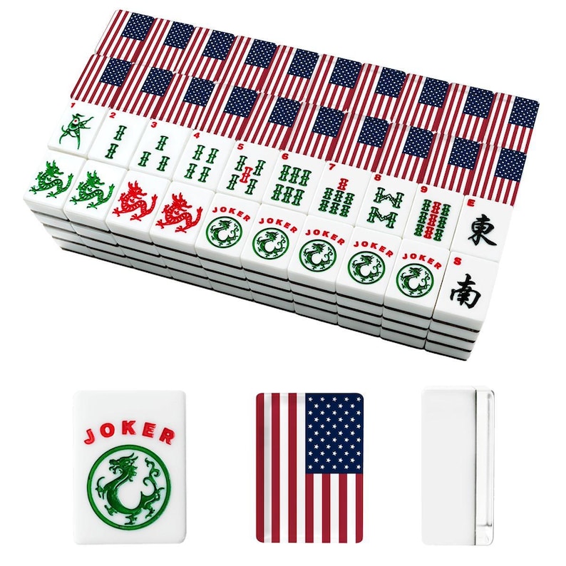 American Flag Mahjong Tiles Set, Patriotic Mahjong Game Pieces, Acrylic USA Mahjong Tiles, Travel Game Night Gift Accessories image 2