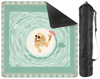 Dog Mahjong Mat Set,Cute Golden Retriever Game Mat with Carry Bag,Mahjong Gift for Dog Lovers and Game Night 31.5"x31.5" (Ship Rolled up)
