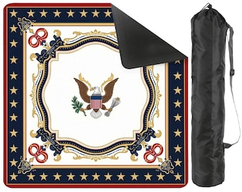 American Eagle Mahjong Mat 31.5x31.5 Inch,Patriotic Stars Border Game Mat,Non Slip Mahjong Table Cover with Travel Storage Bag (ship rolled)