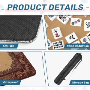 Mahjong Table Mat with Carry Bag – Foldable Waterproof 31.5"x31.5" Game Mat in Warm Brown with Intricate Border for Mahjong and Card Games image 4