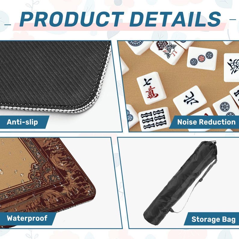 Mahjong Table Mat with Carry Bag – Foldable Waterproof 31.5"x31.5" Game Mat in Warm Brown with Intricate Border for Mahjong and Card Games image 4