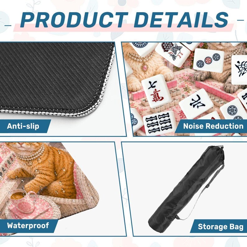 Cat Mahjong Mat, Coastal Kitty Game Table Cover, Cute Beach Cat Mahjong Tile Mat, Mahjong Gift Accessory 31.5"x31.5" (Ship Rolled up) afbeelding 7