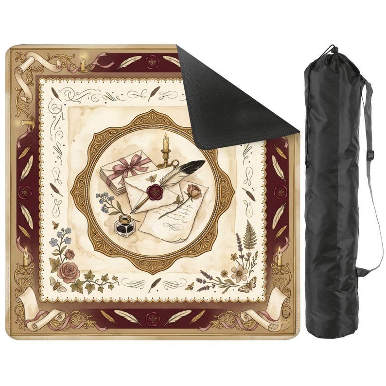 Regency Romance Mahjong Mat, Vintage Love Letter Game Mat, Victorian Floral Mahjong Mat, Elegant Mahjong Gift 31.5"x31.5"Ship Rolled up) image 1