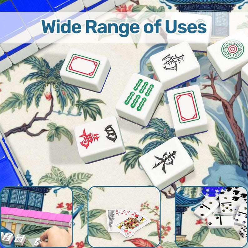 Tropical Garden Mahjong Mat with Non Slip Rubber Backing, Blue Pagoda Bird Design Mat with Carry Bag, Size 31.5"x31.5" (Ship Rolled up) image 7
