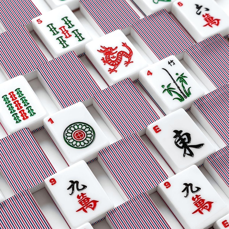 American Flag Stripe Mahjong Tiles Set, Patriotic Mahjong Game Pieces, Acrylic American Mahjong Tiles, Travel Game Night Gift imagem 1