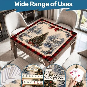 Christmas Mahjong Mat Winter Village Design with Carry Bag, Holiday Mahjong Mat,Festive Game Night Gift 31.5"x31.5" (Ship Rolled up) imagem 7